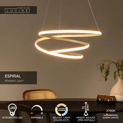 Lucide ESPIRAL - Pendant light - LED Dim. - CCT - 1x40W 2700K/4000K - Taupe